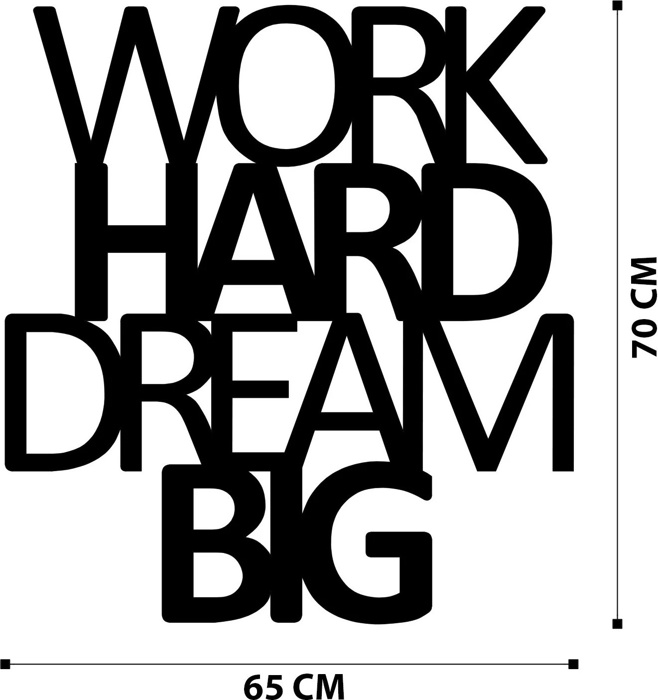 Dekor metalik për mur, 'Work Hard Dream Big', ngjyrë e zezë, 65x70cm