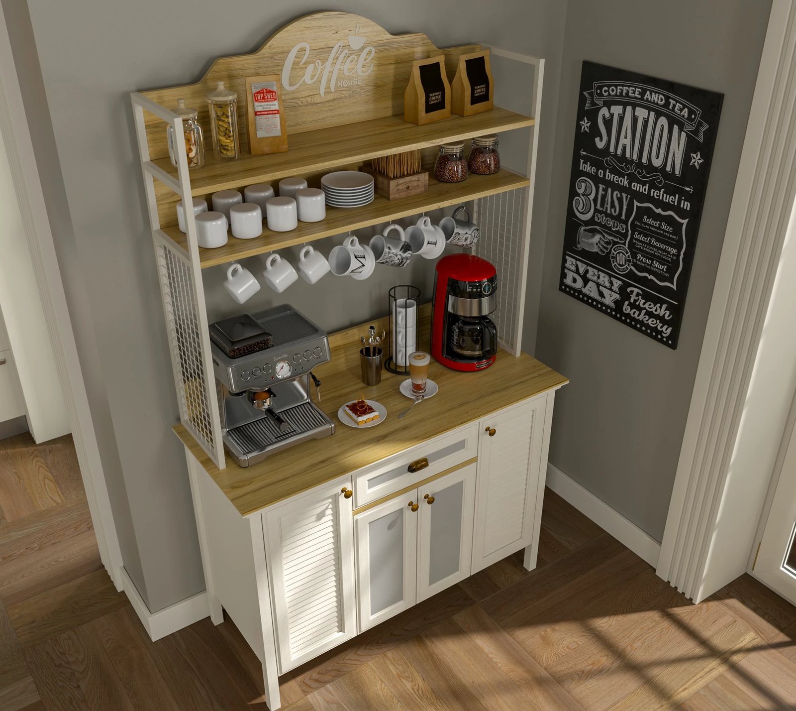 Dollap për kafe, ngjyrë krem, lis dhe e bardhë, Skye Decor, FRN-21027-1