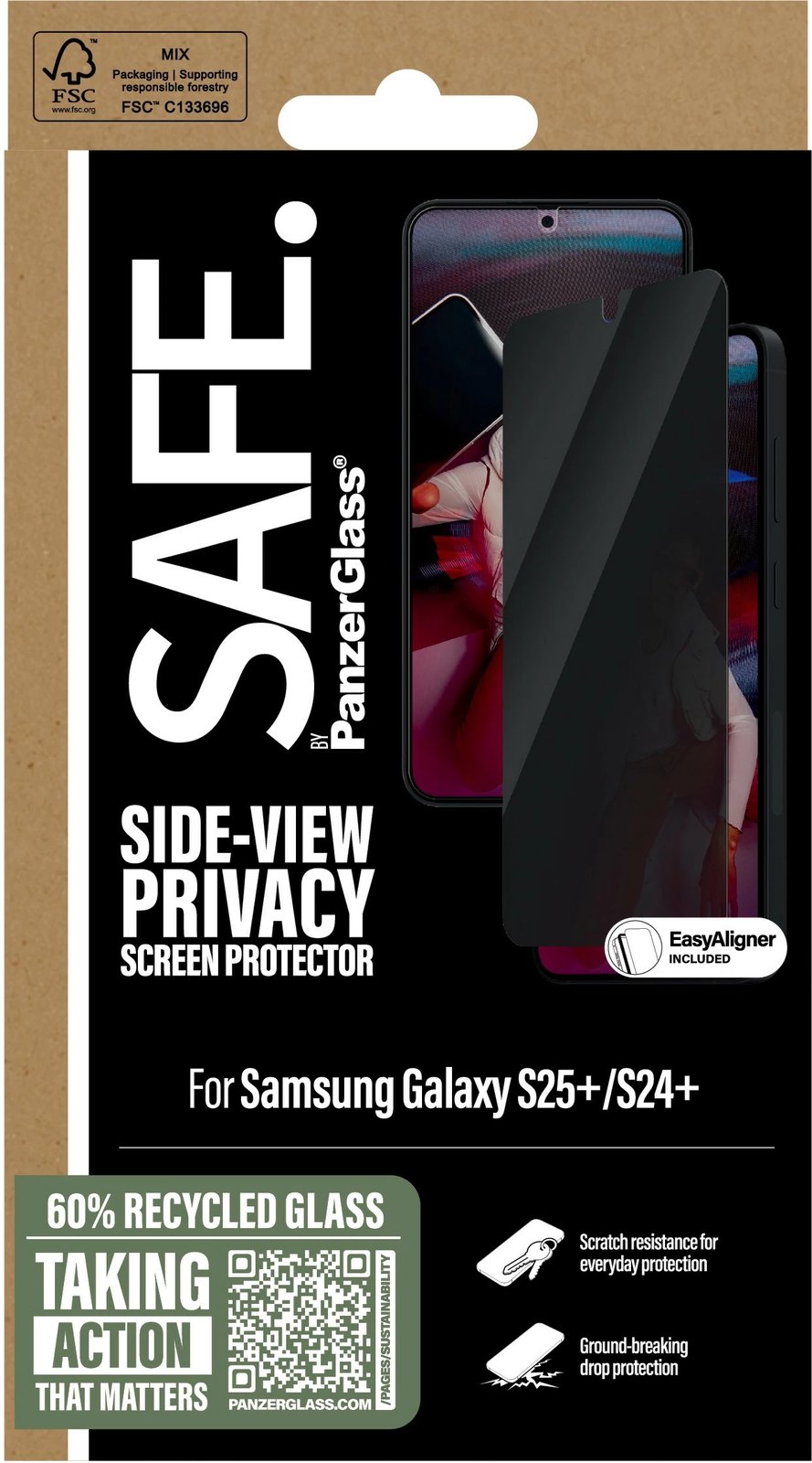 Mbështjellës privatësie PanzerGlass për Samsung Galaxy S25 Plus, 6.7 inç, transparent