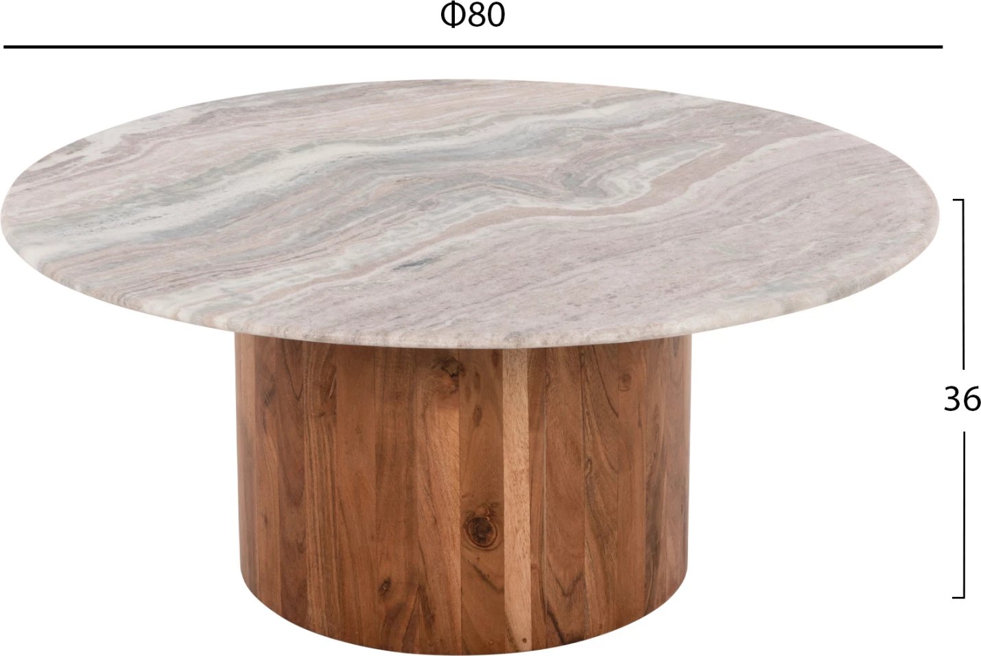 Tavolinë kafeje FORMEL FH9672 dru akacie, sipërfaqe mermeri e bardhë, Φ80x36H cm