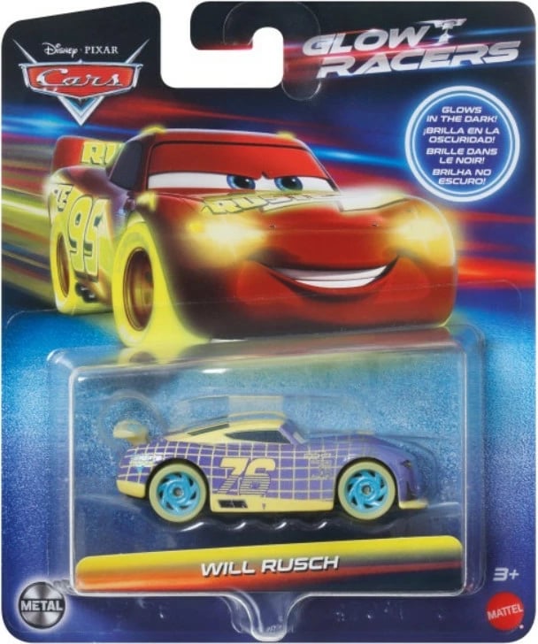Veture lodër Mattel Cars Glow Racers Will Rusch, metal, 1:55, dekorative