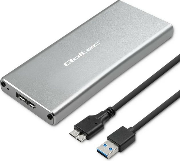 Kasë Qoltec për SSD M.2 SATA/NGFF, USB 3.0, 2TB, Argjend