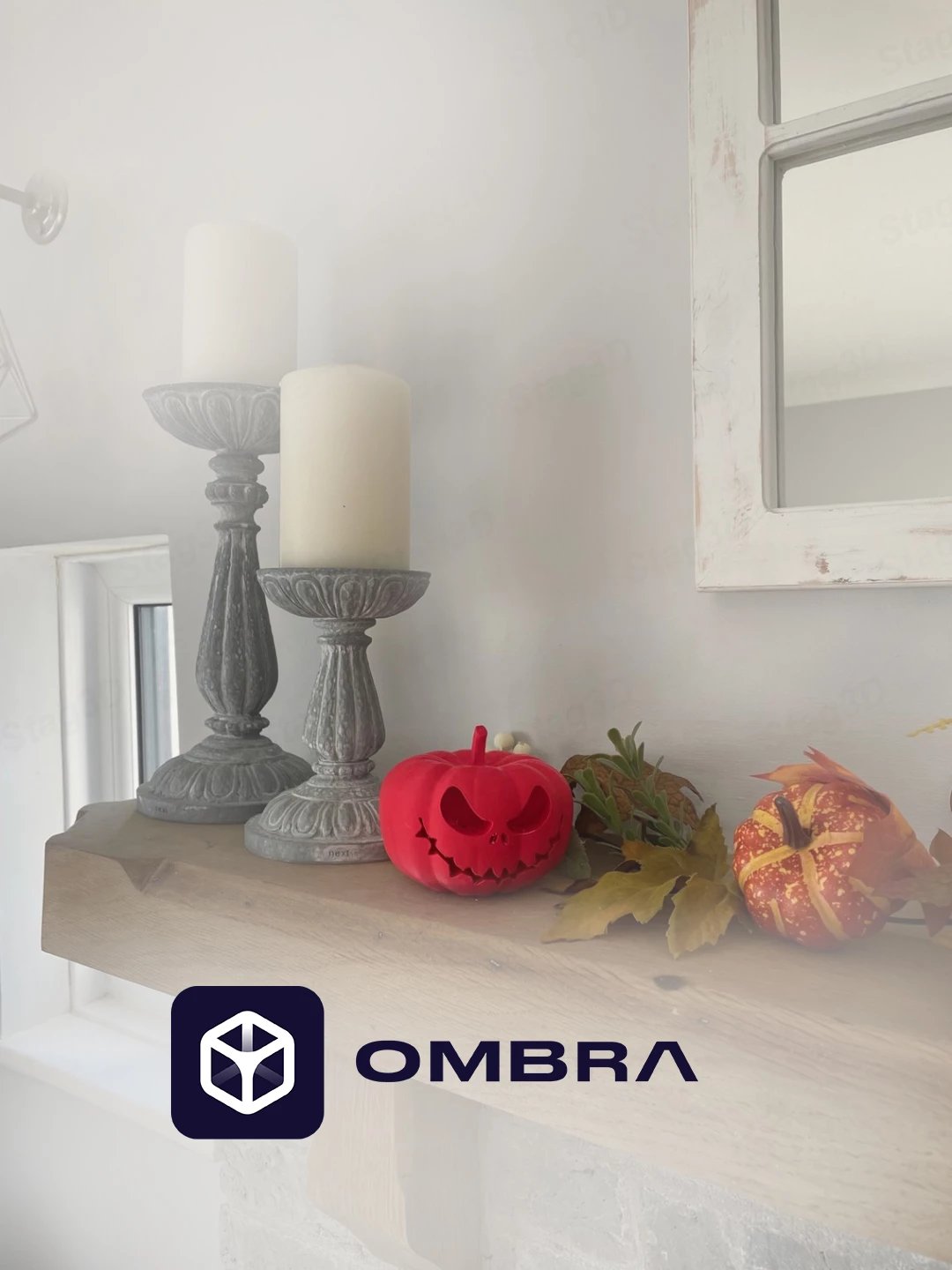 Skulpturë Dekorative në formë Kungulli me fytyrë të gdhendur - e portokalltë