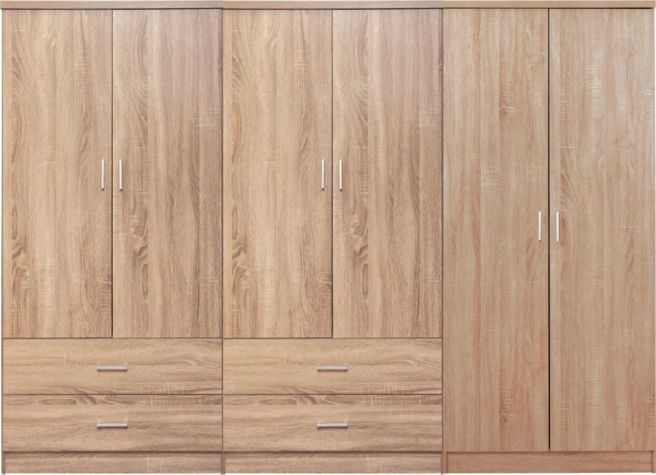 Dollap REINA FH21062.02 6-dyer me 4 sirtarë, melaminë, ngjyrë Sonama, 240x43x181H cm.