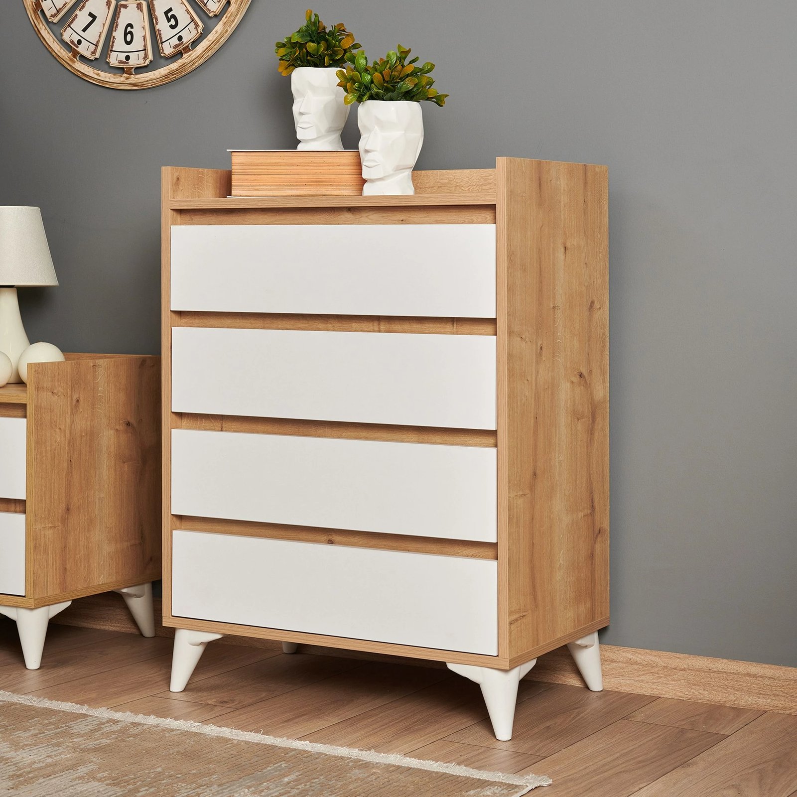 Komodë Hanah Home, Tuvalle 040, ngjyrë lisi safir dhe e bardhë