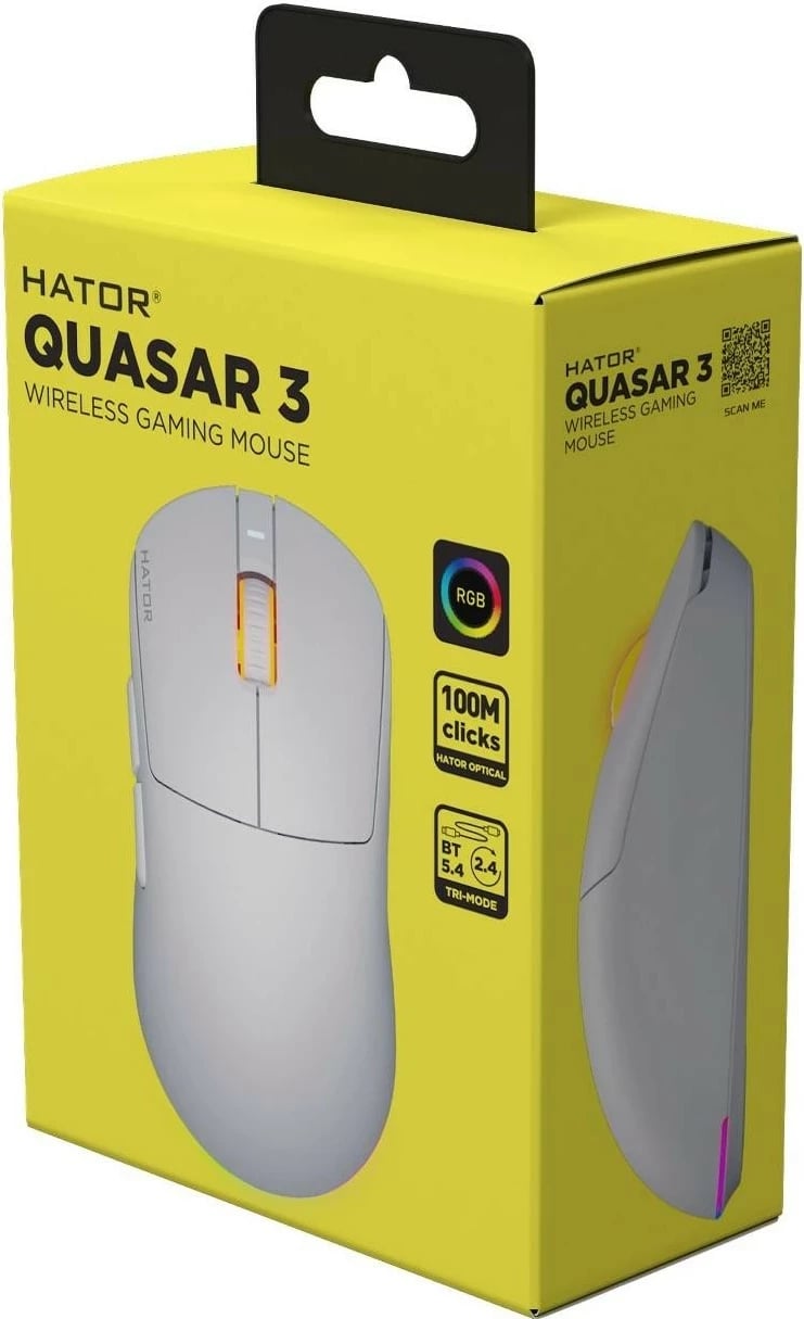Maus Hator Quasar 3 wireless, RGB, 12000 DPI, i bardhë