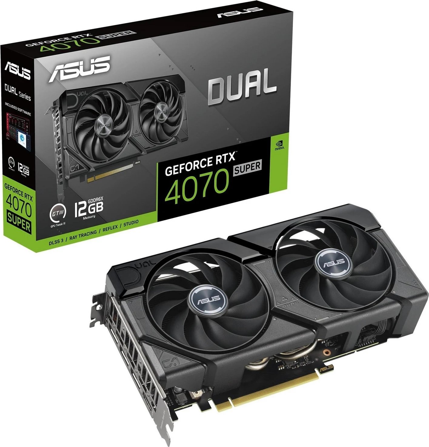 Kartë grafike ASUS GeForce RTX 4070 SUPER DUAL EVO, 12GB DLSS 3 Kartë grafike ASUS GeForce RTX 4070 SUPER DUAL EVO, 12GB DLSS 3