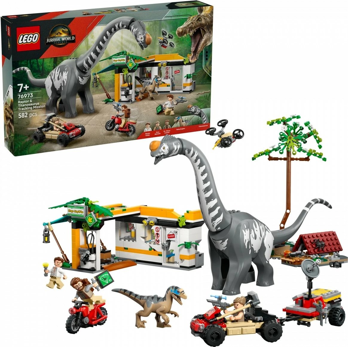 Set LEGO Jurassic World 76973, On the Trail of T. rex and Raptor, 582 pjesë