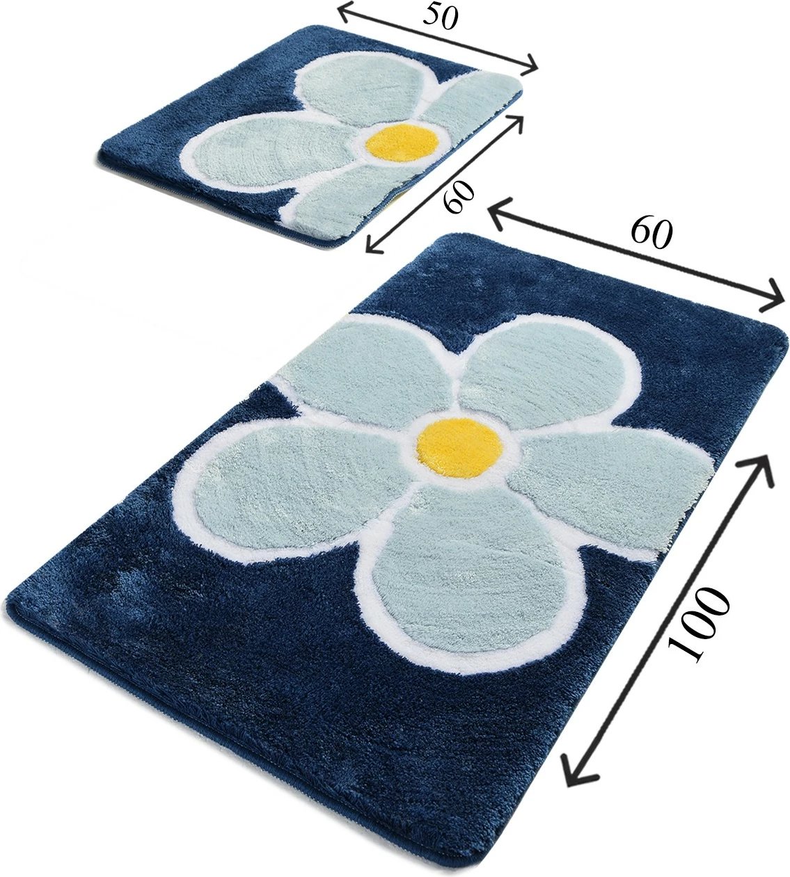 Set tapetë banjoje akrilik (2 copë), lule, blu Set tapetë banjoje akrilik (2 copë), lule, blu