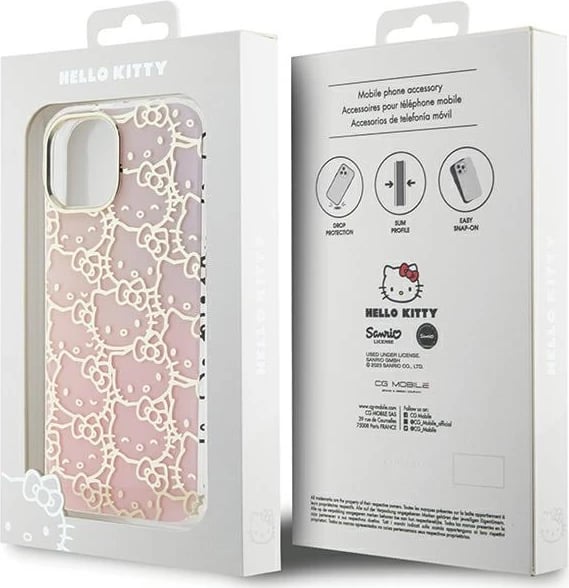 Mbështjellës Hello Kitty IML Gradient Electrop Crowded Kitty Head për iPhone 15, rozë