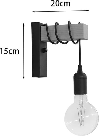 Dritë muri Jemvo, dru dhe metal, ngjyrë natyrale e zezë, 15x5.5x60cm