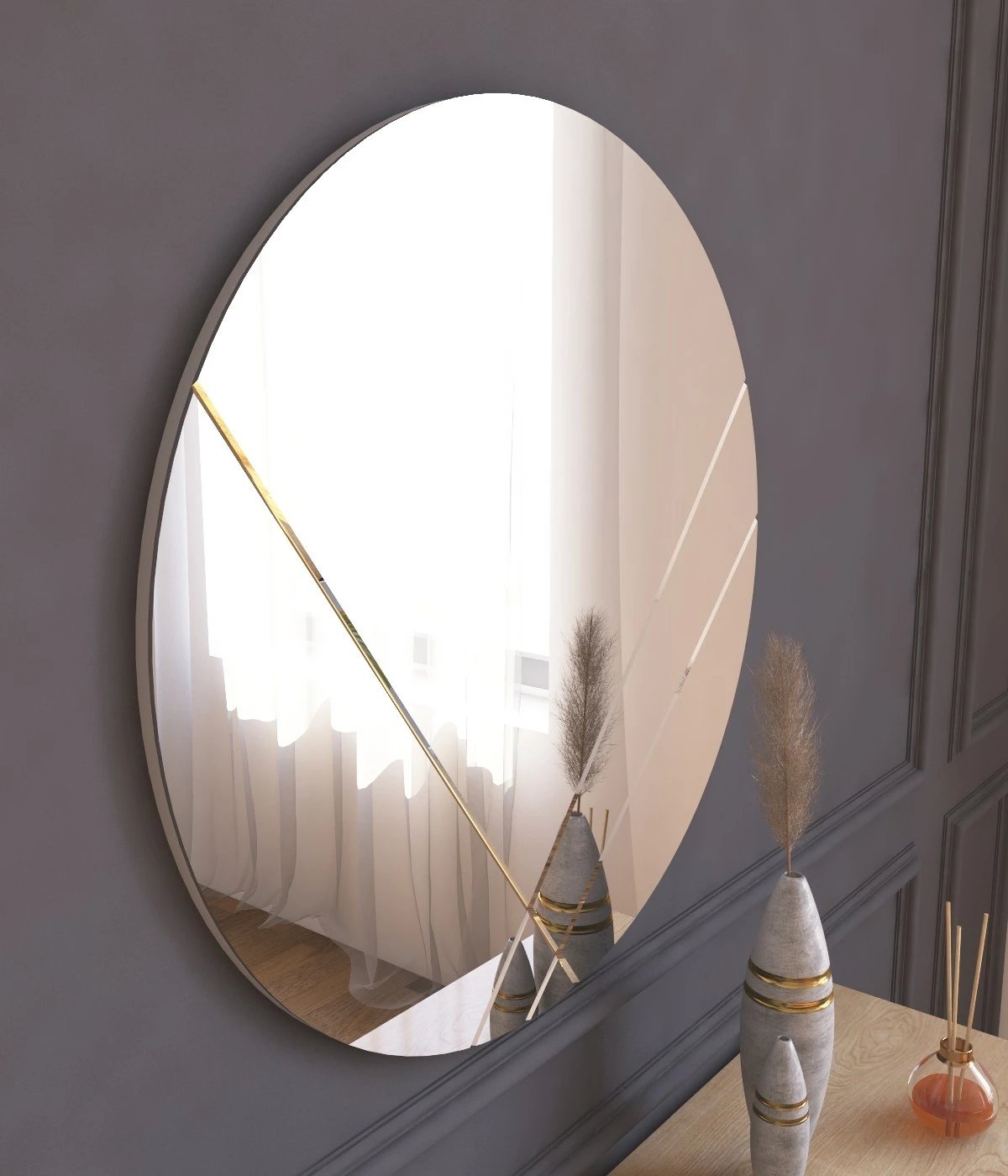 Pasqyrë e rrumbullakët, MDF e bardhë, Lopi, 60x60cm