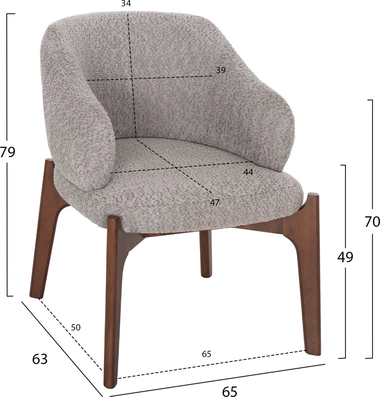 Karrige për ngrënie ABAI FH9971.03, dru gome, ngjyrë arre, pëlhurë boucle, gri e lehtë, 65x63x79 cm, set prej 2 copash