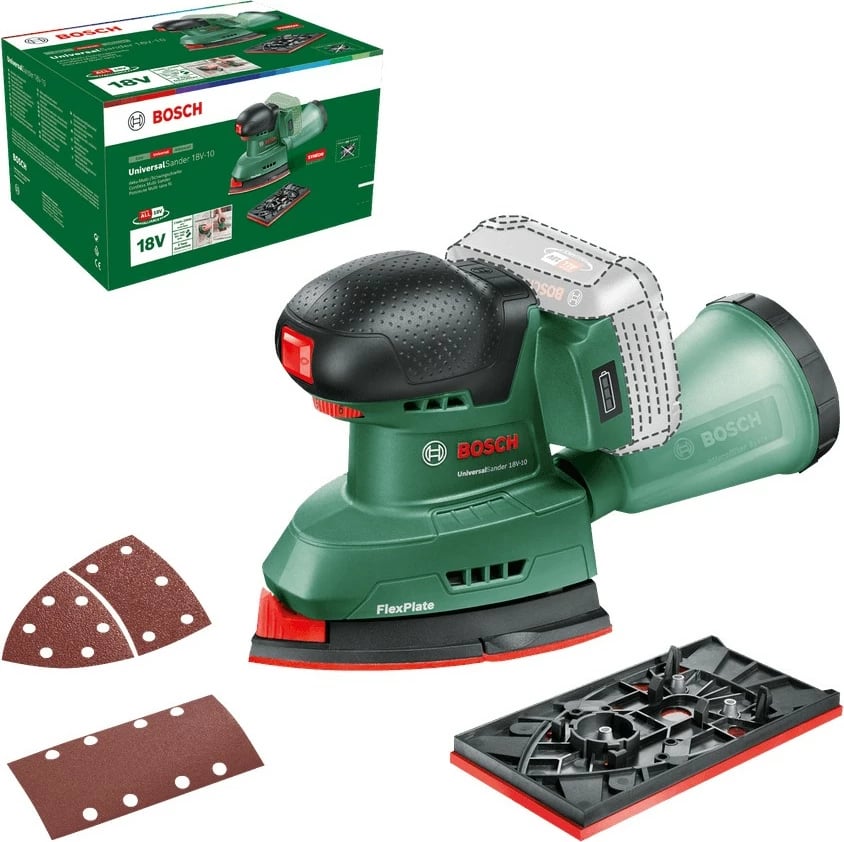 Multishlifues Bosch Universal-Sander 18V-10, me bateri 2.5Ah, i zi/gjelbër