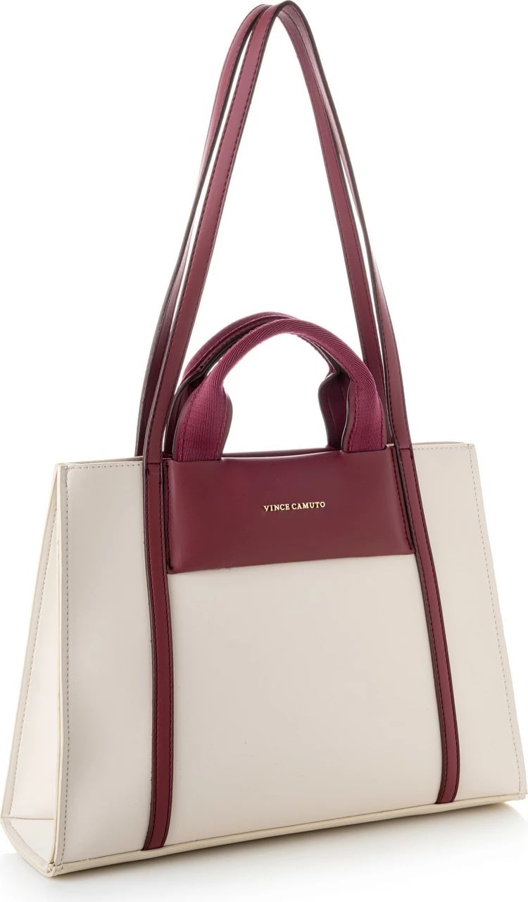 Tote bag, ngjyrë krem dhe e kuqe claret, Vince Camuto, Umbria