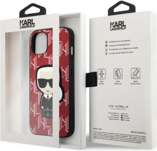 Mbështjellës Karl Lagerfeld KLHCP13SPMNIKPI për iPhone 13 mini 5.4", hardcase, Monogram Ikonik Patch, Kuq