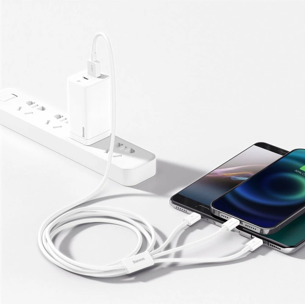 Kabllo 3n1 Baseus Superior CAMLTYS-02, 1.5m, Lightning/USB-C/Micro USB, Bardhë