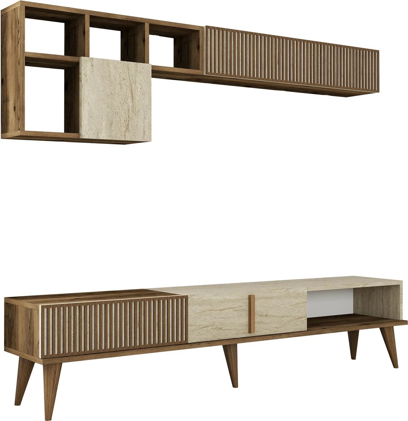 Komodë TV Hanah Home, Milan, ngjyrë arre dhe travertin