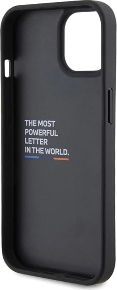 Mbështjellës BMW Leather Carbon për iPhone 15, i zi