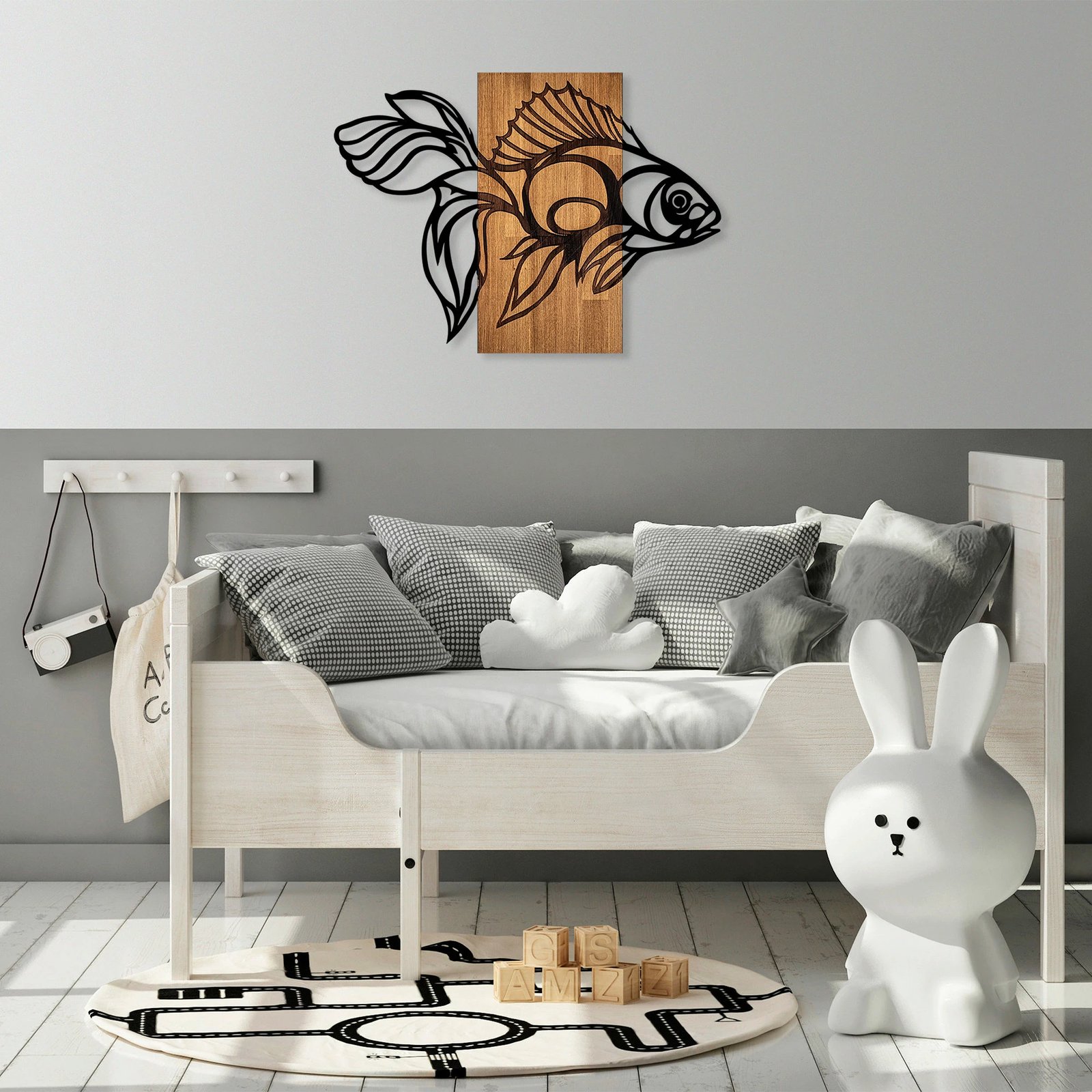 Aksesor dekorativ muri prej druri, Wallity MA-306, ngjyrë arre, e zezë, 58x80cm