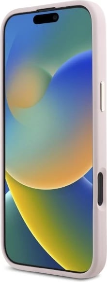 Mbështjellës Guess Silicone Script Metal Logo & Frame për iPhone 16, Rozë