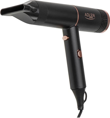 Tharëse flokësh, Adler AD 2278, 1400W, 2 shpejtësi, 2 temperatura, jonizim, ftohtë, e zezë me elemente ari