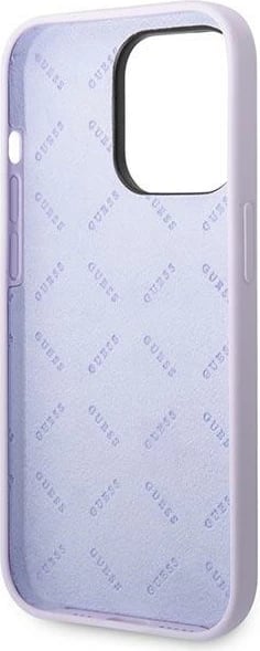 Mbështjellës Guess GUHCP14LSLSMU për iPhone 14 Pro 6.1", silikon, Vintage Gold Logo, vjollcë