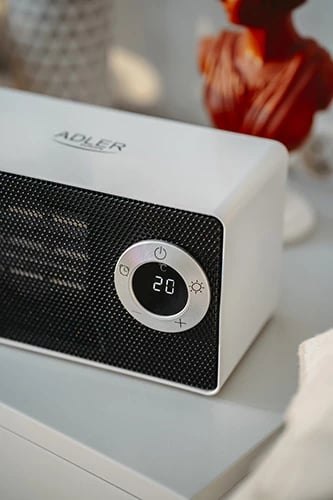 Ngrohës ventilator keramik, Adler, AD 7746, 1000W, LCD, timer 1-8h, rregullim 10-49°C, dy nivele 700W/1000W, i zi/i bardhë