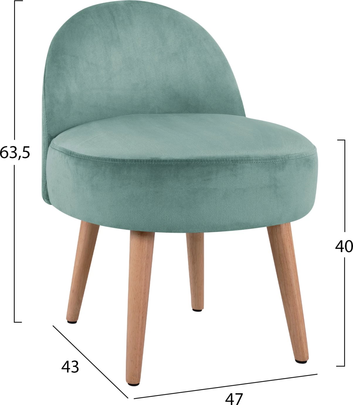 Karrige YASMINE FH8395.07 shpinë e ulët, kadife jeshile pishtako, 47x43x63.5H cm.