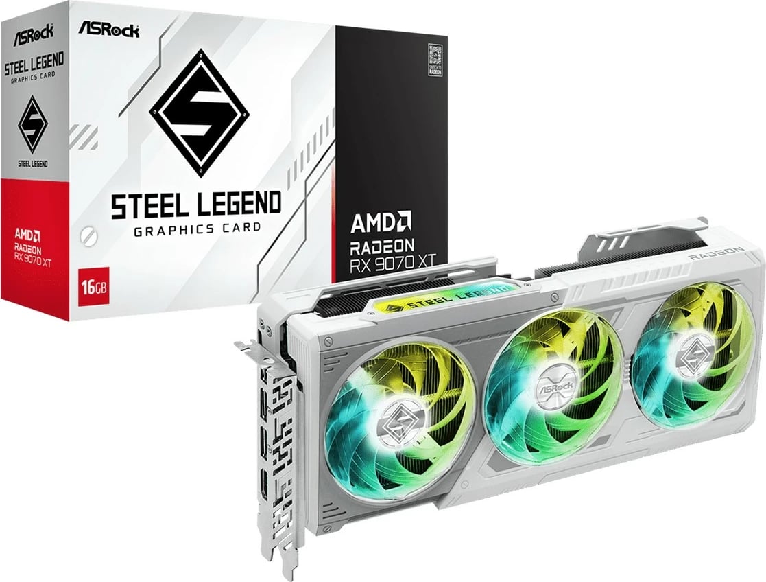 Kartelë grafike ASRock Radeon RX 9070 XT Steel Legend, 16GB, e bardhë