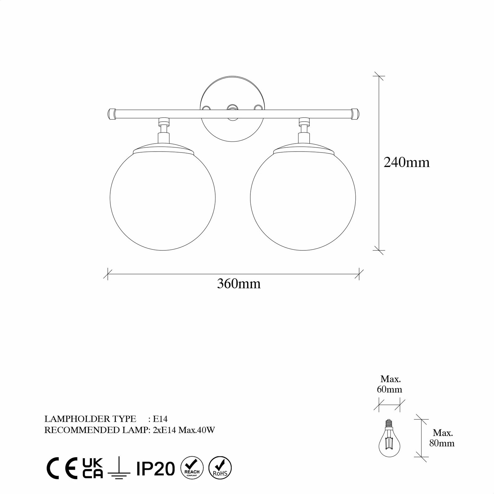 Llambë muri Opviq, Roe - 10745, ngjyrë e zezë dhe krem