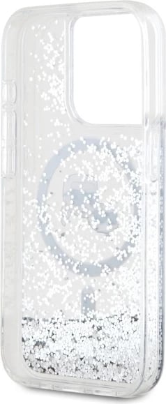 Mbështjellës Karl Lagerfeld Liquid Glitter Karl & Choupette Head MagSafe për iPhone 15 Pro, Transparent