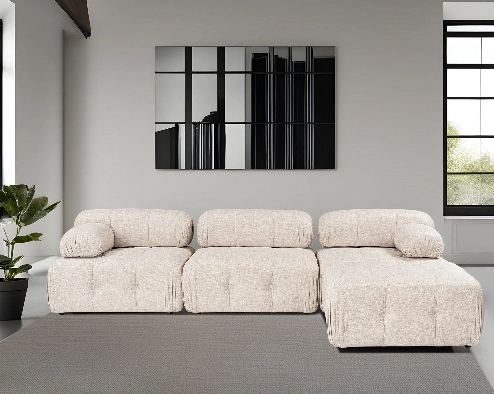 Këndare Atelier del Sofa Doblo 3 ulëse me pouffe, ngjyrë kafe e çelët