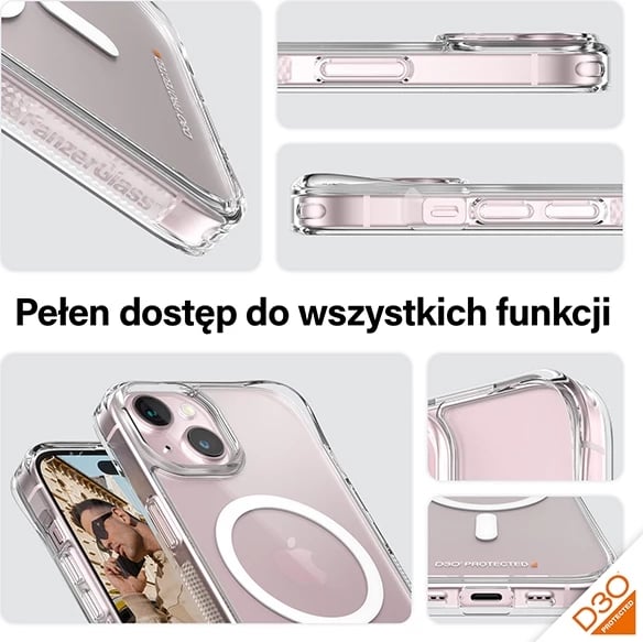 Mbështjellës PanzerGlass HardCase me MagSafe, D3O, për iPhone 15/14/13, Transparent