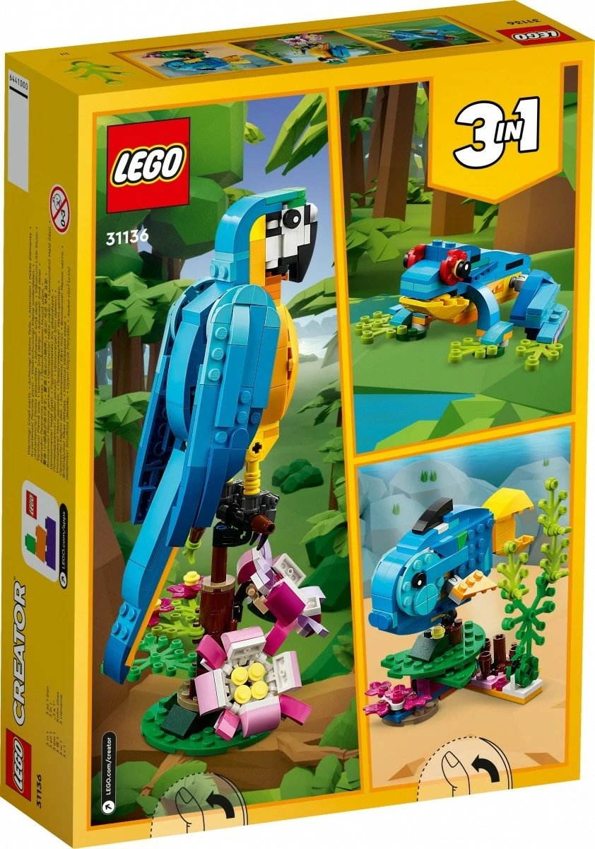 Set LEGO Creator 3-in-1, 31136 Exotic Parrot, 253 pjesë, shumëngjyrësh