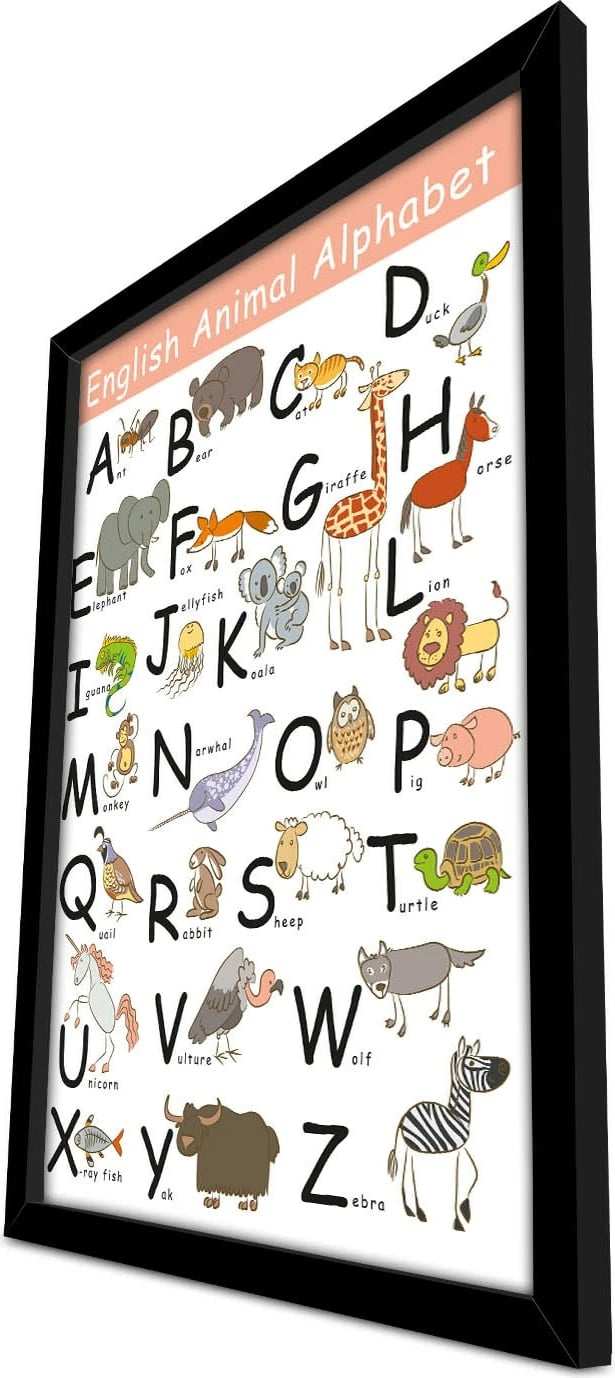 Pikturë dekorative me kornizë MDF, alfabeti i kafshëve në anglisht, shumëngjyrëshe, 38x53cm