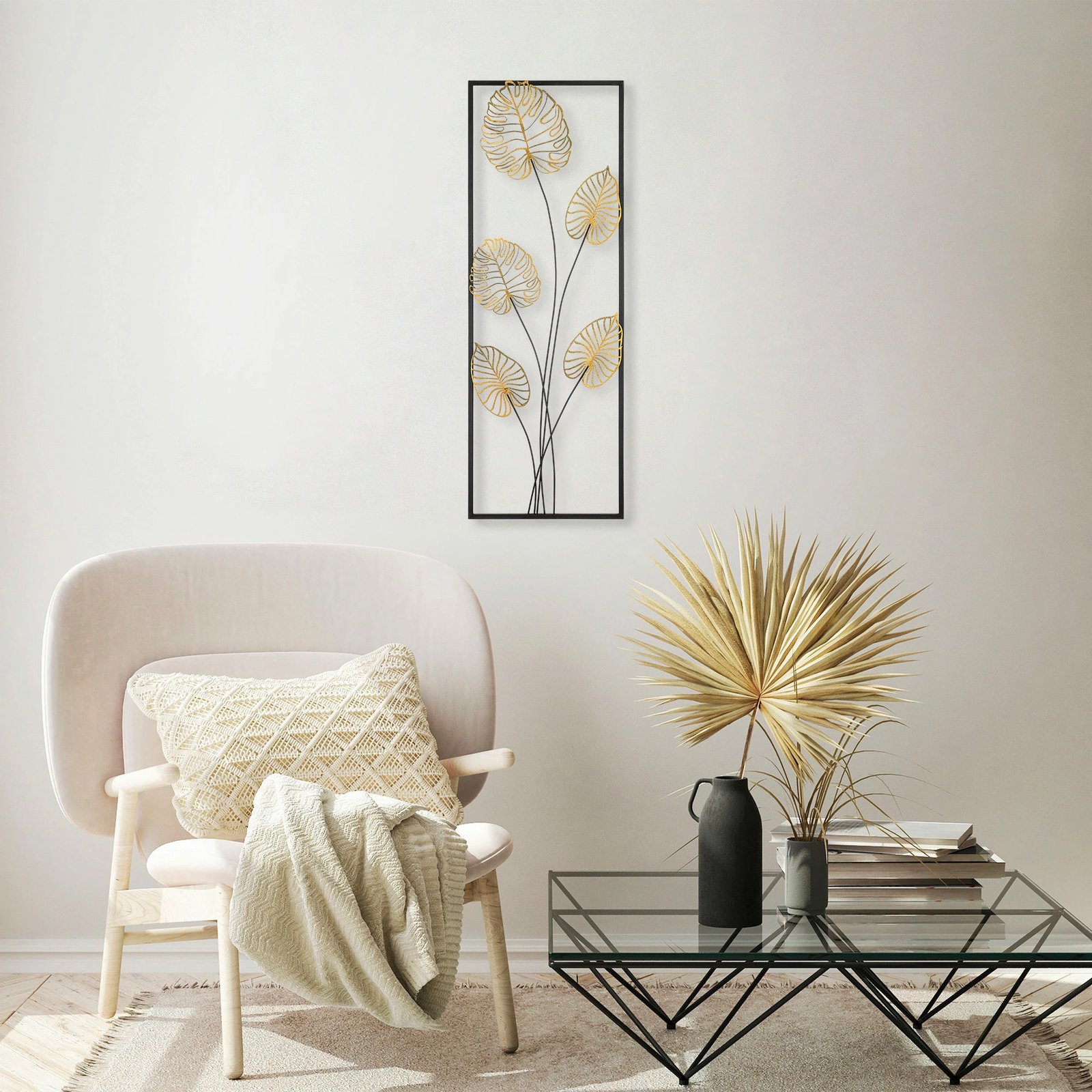 Aksesor dekorativ metalik për mur Wallity, luleshtrydhe