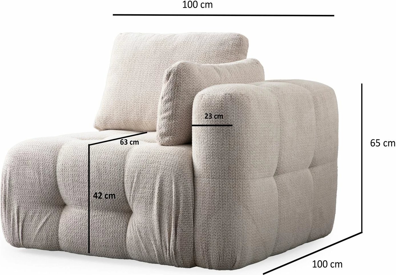 Këndare Amaris 3 vende me pouffe, bezhë