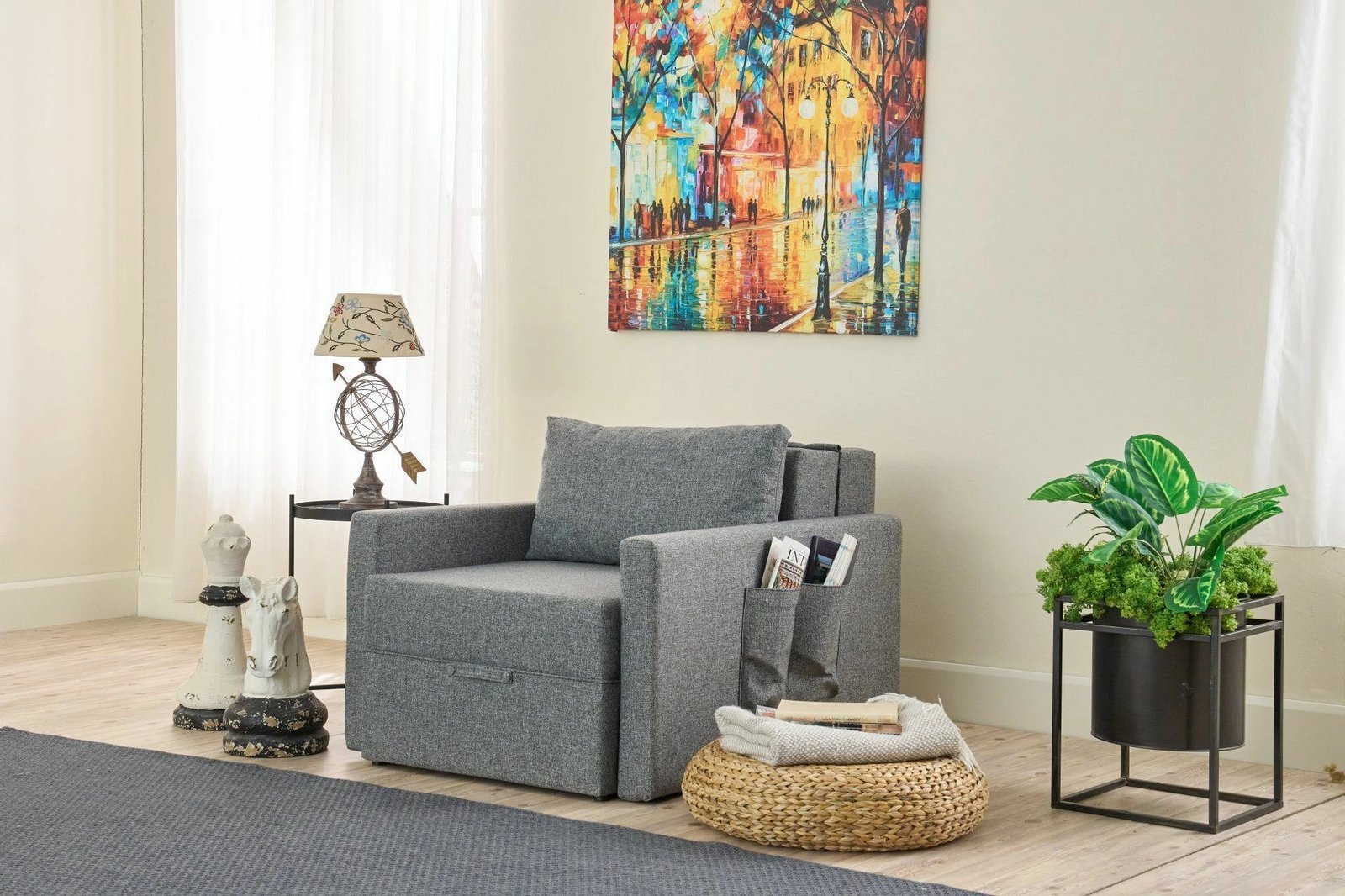 Krevat-karrige një vendës, Atelier del Sofa, Saros, ngjyrë gri