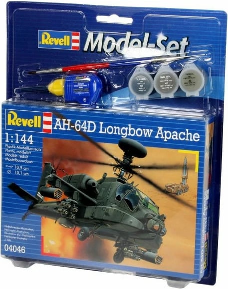 Set modelimi plastik Revell AH-64D Longbow Apache 1:144 me ngjyra dhe ngjitës