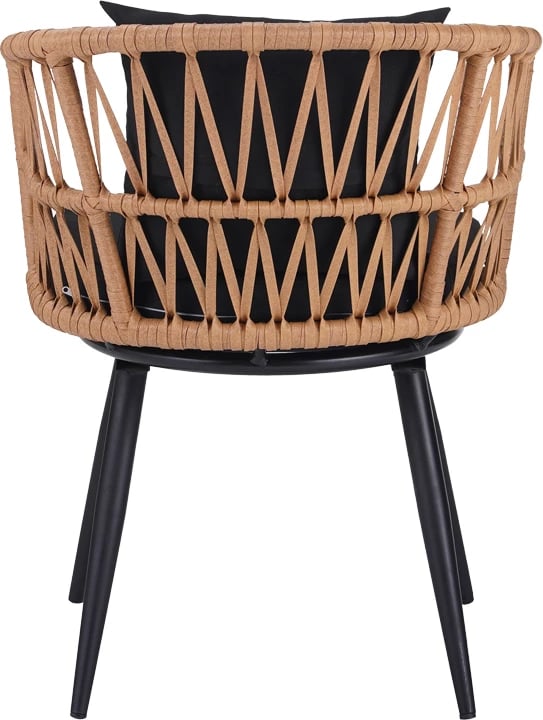 Karrige Naoki Pakoworld pe rattan -metal, përfundim natyral, këmbë/jastëk të zi, 62x60x80cm