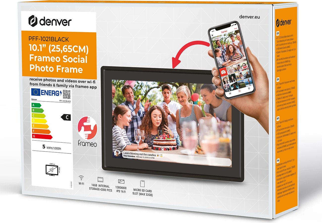 Kornizë digjitale Denver Frameo PFF-1021B, 10.1", 16 GB, e zezë