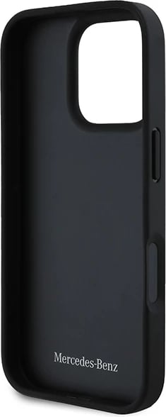 Mbështjellës Mercedes MB Curved Stitches Leather për iPhone 16 Pro, i zi