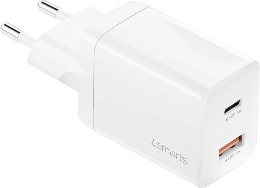 Karikues universal 4smarts 540359, 25W, Quick Charge 3.0, USB-C & USB-A, bardhë