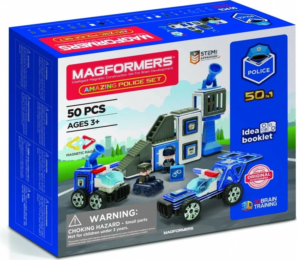 Set lodrash ndërtimi magnetike Magformers Construction Blocks Police Set, 50 pjesë, për fëmijë, Blu