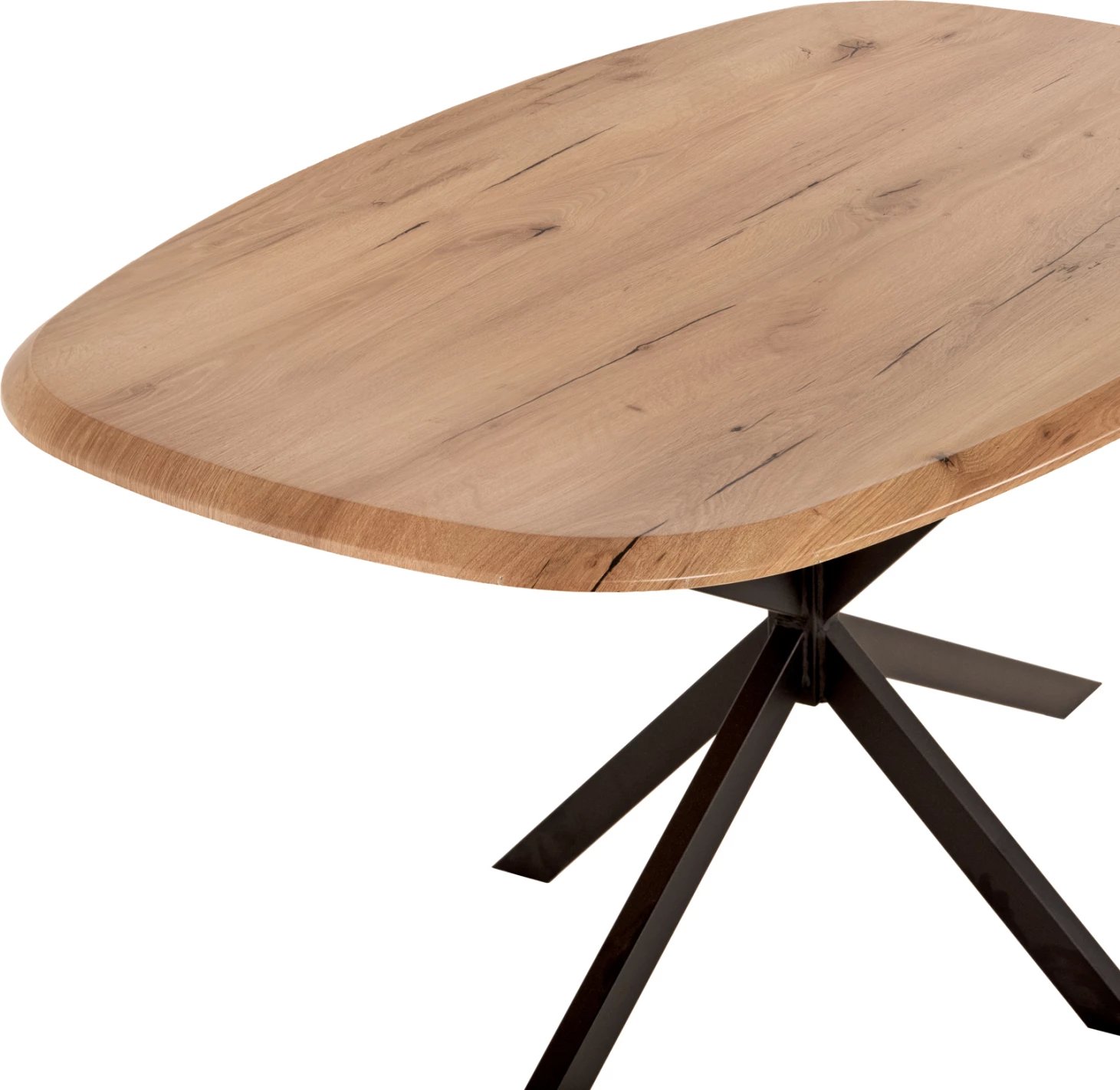 Tavolinë ngrënieje ovale RODDEN, sipërfaqe tavoline Werzalit, ngjyrë druri natyral, bazë metalike e zezë, 146x94x75H cm