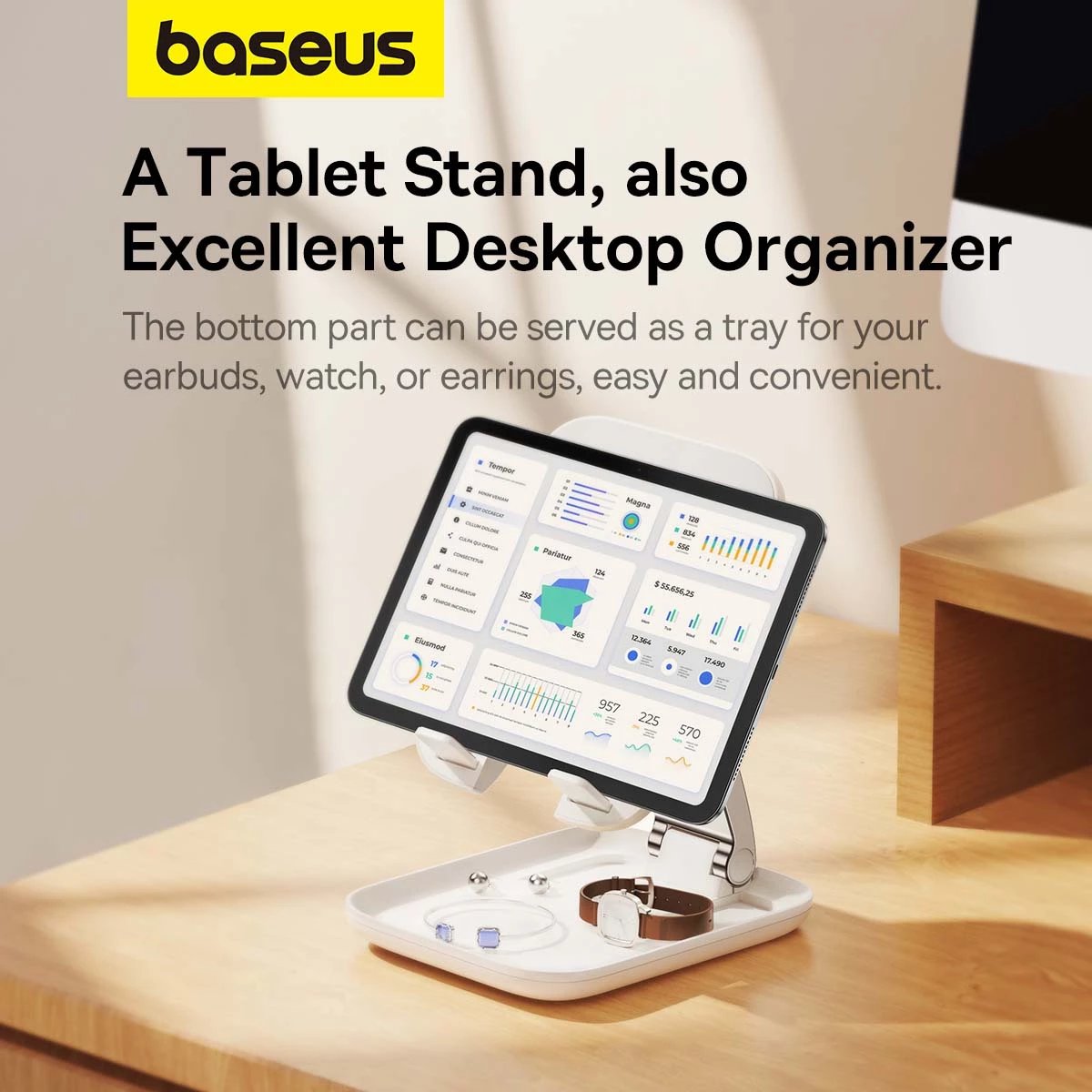 Mbajtëse tabletë Baseus BS-HP009 Seashell Series, e palosshme, e bardhë