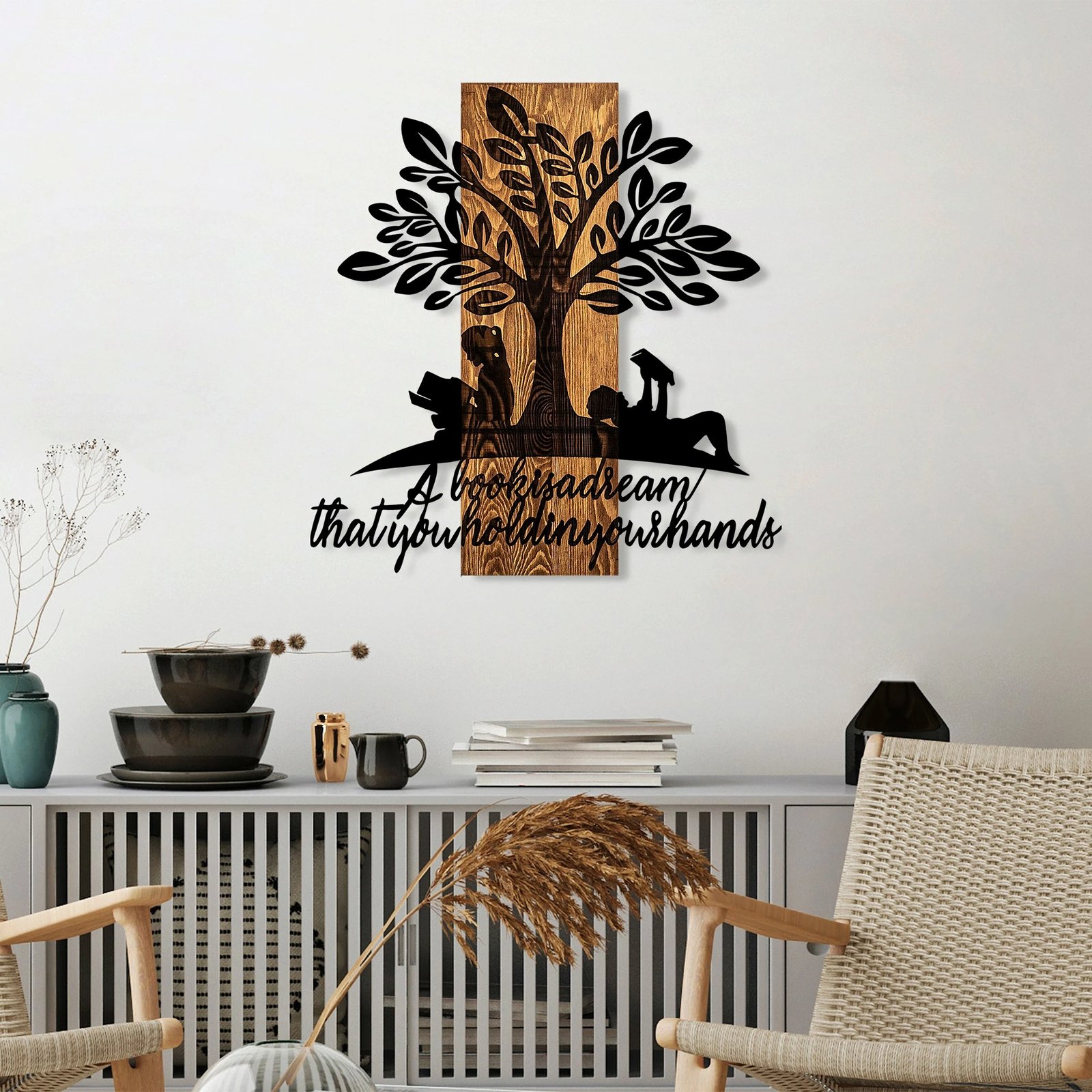 Aksesor dekorativ për mur, dru, Wallity, Dream, ngjyrë arre/zezë, 54x57cm