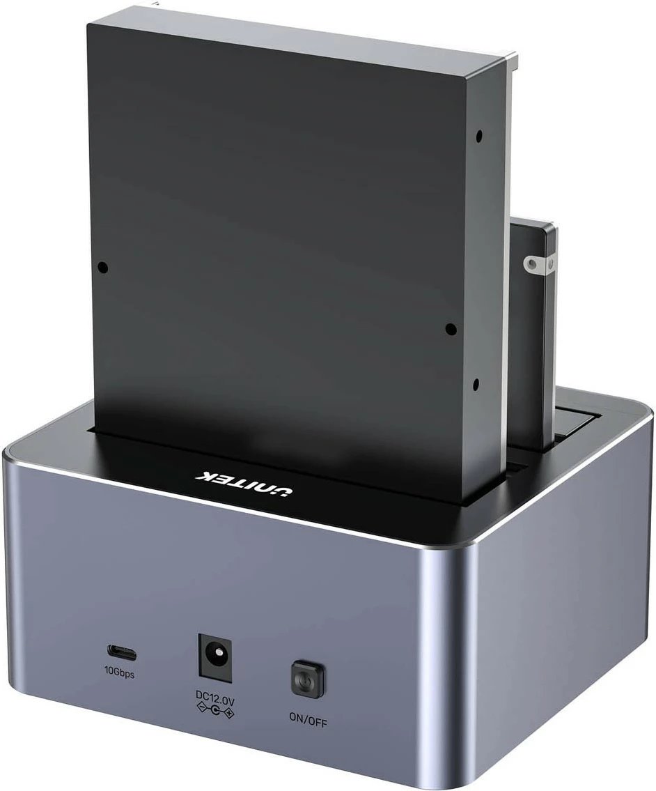 Stacion klonimi disqesh Unitek Y-3027GY01-EU, 2x 2.5''/3.5'' SATA SSD/HDD, USB-C 10 Gbps, offline clone, gri
