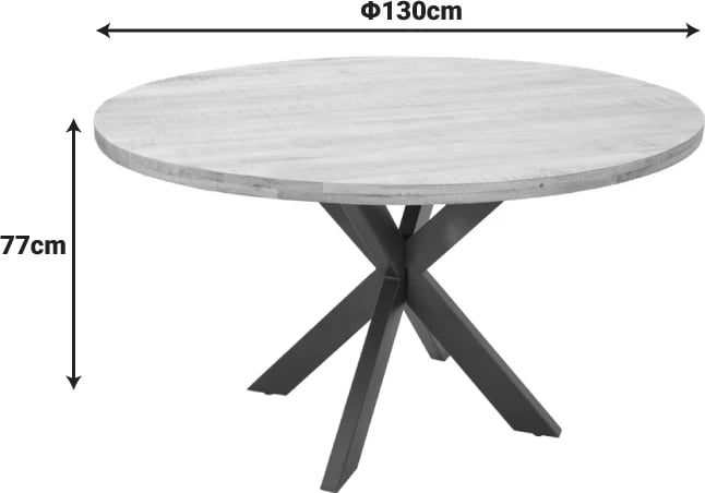 Tavolinë Royalty, dru mango i fortë, 4cm, ngjyrë natyrale, këmbë metalike të zeza, D130x77cm